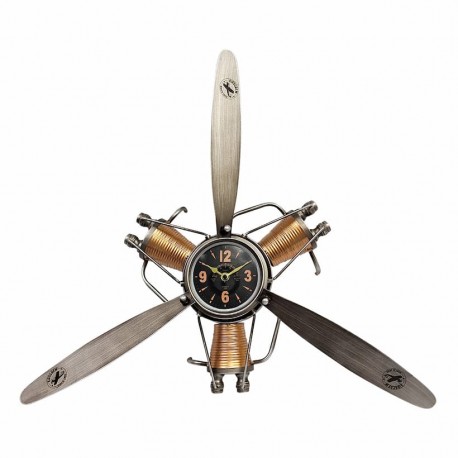RELOJ PARED HÉLICE AVIONETA RETRO METAL 63X12X55 CM.