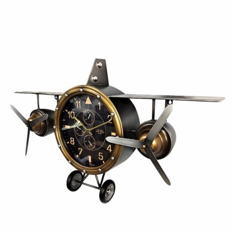 RELOJ PARED AVIONETA RETRO METAL 87X17X52.50 CM.