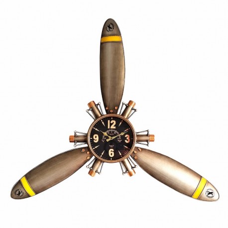 RELOJ PARED HÉLICE AVIONETA RETRO METAL 121X7X106 CM.