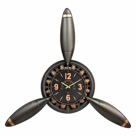 RELOJ PARED HÉLICE AVIONETA RETRO METAL 118X24X134 CM.