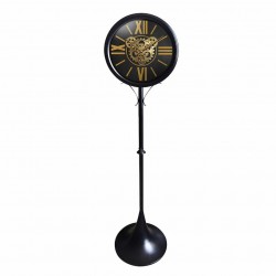 RELOJ DE PIE MAQUINARIA CON NÚMEROS ROMANOS INDUSTRIAL METAL Y CRISTAL 35X35X139 CM.