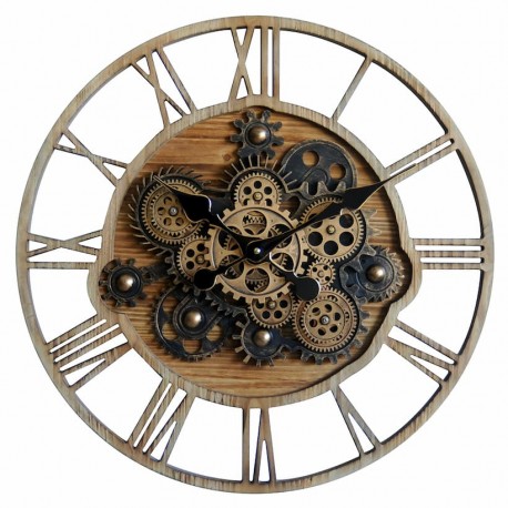 RELOJ PARED MAQUINARIA CON NÚMEROS ROMANOS INDUSTRIAL METAL Y RESINA 57X6.5X57 CM.