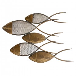 APLIQUE ADORNO PARED PECES DORADO METAL 58.5X4X40 CM.