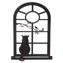 ADORNO PARED SILUETA GATO VENTANA METAL 50X1X70 CM.