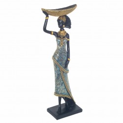 FIGURA AFRICANA PLANTADA CON CUENCO SOBRE LA CABEZA RESINA 15X8X44.50 CM.