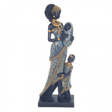 FIGURA FAMILIA AFRICANA RESINA 11.10X7.8X30.40 CM.
