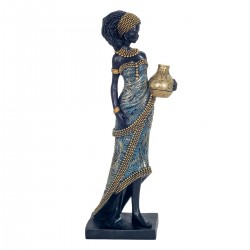 FIGURA AFRICANA CON JARRÓN RESINA 13X6.80X31 CM.
