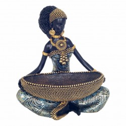 FIGURA AFRICANA SENTADA RESINA 14.30X11X16 CM.