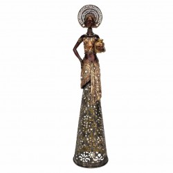 FIGURA AFRICANA PLANTADA CON JARRÓN RESINA DORADO 14.50X14.50X60 CM.