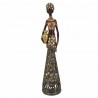 FIGURA AFRICANA PLANTADA CON JARRÓN RESINA DORADO 8X8X38 CM.