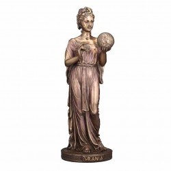 FIGURA DIOSA GRIEGA URANIA ASTRONOMIA RESINA 8X9.5X23 CM.