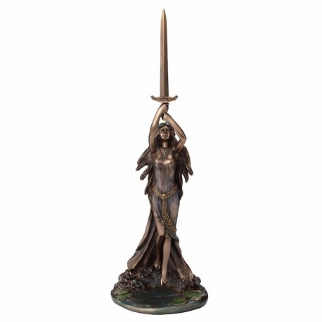 FIGURA DAMA LAGO Y EXCALIBUR RESINA 11X10.50X33.50 CM.