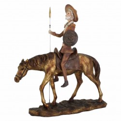 FIGURA DON QUIJOTE SOBRE CABALLO RESINA 36X13X40 CM.
