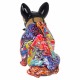 FIGURA PERRO BULLDOG FRANCÉS MULTICOLOR GRAFITI RESINA 31.50X18.50X33.50 CM.