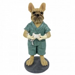 FIGURA PERRO BULLDOG DENTISTA RESINA 7.5X7X17.50 CM.