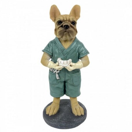FIGURA PERRO BULLDOG DENTISTA RESINA 7.5X7X17.50 CM.