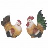 SET 2 FIGURAS GALLO Y GALLINA COLORES RESINA RÚSTICO 13.5X9X17 CM.