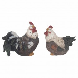 SET 2 FIGURAS GALLO Y GALLINA RESINA RÚSTICO 13X8.5X12 CM.