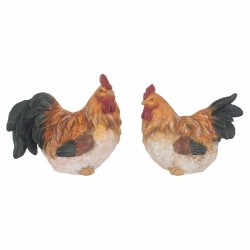 SET 2 FIGURAS GALLO Y GALLINA RESINA RÚSTICO 18X10.5X15 CM.