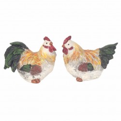 SET 2 FIGURAS GALLO Y GALLINA RESINA RÚSTICO 7.5X4X6 CM.