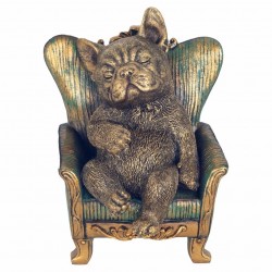 FIGURA PERRO BULLDOG DURMIENTO EN SOFÁ RESINA 12.5X11.5X16 CM.