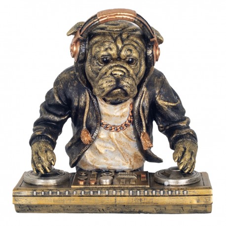 FIGURA PERRO BULLDOG DJ RESINA 23.5X17X24 CM.