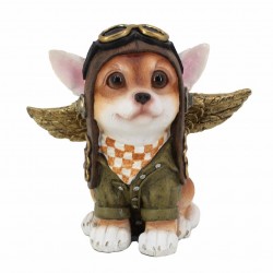 FIGURA PERRO CHIHUAHUA PILOTO RESINA 16X13X15 CM.