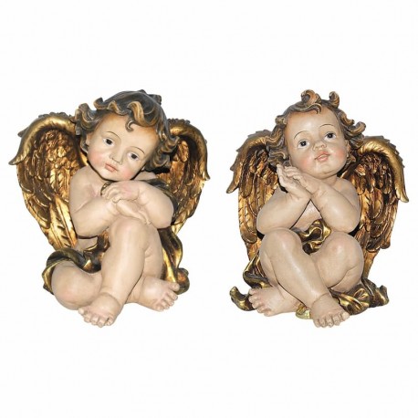 SET 2 FIGURAS ÁNGELES SENTADOS RESINA 24X22X24.50 CM.