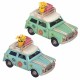 SET 2 FIGURAS COCHE FLORES HIPPIE CON MACETA RETRO METAL Y RESINA 11X5X7 CM.