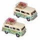 SET 2 FIGURAS FURGONETA FLORES HIPPIE RETRO METAL Y RESINA 11X5X8 CM.