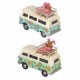 SET 2 FIGURAS FURGONETA FLORES HIPPIE RETRO METAL Y RESINA 11X5X8 CM.