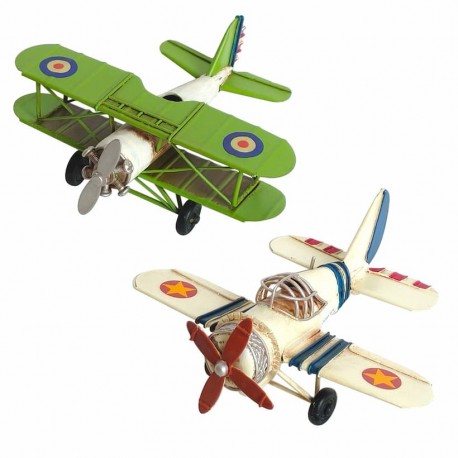 SET 2 FIGURAS AVIONETA RETRO METAL 16.5X15X6.50 CM.