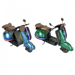 SET 2 FIGURAS MOTOS SCOOTER METAL RETRO 17X8X11 CM.