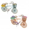 SET 2 FIGURAS BICICLETA CON CESTA DE FLORES MARGARITAS RETRO METAL Y RESINA 23X8.5X14 CM.