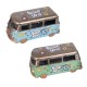 SET 2 FIGURAS FURGONETA FLORES HIPPIE RETRO METAL 20X10X10 CM.