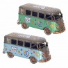 SET 2 FIGURAS FURGONETA FLORES HIPPIE RETRO METAL 27X10.50X13 CM.