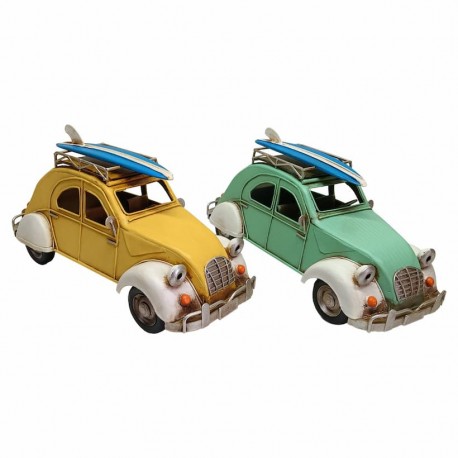 SET 2 FIGURAS COCHE TABLA SURF METAL VINTAGE 26X11.50X13.50 CM.