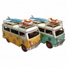 SET 2 FIGURAS FURGONETA FLORES HIPPIE RETRO METAL 25.50X12X16 CM.