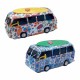 SET 2 FIGURAS FURGONETA FLORES HIPPIE RETRO METAL 16X8X8.50 CM.