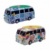 SET 2 FIGURAS FURGONETA FLORES HIPPIE RETRO METAL 11X6X6 CM.