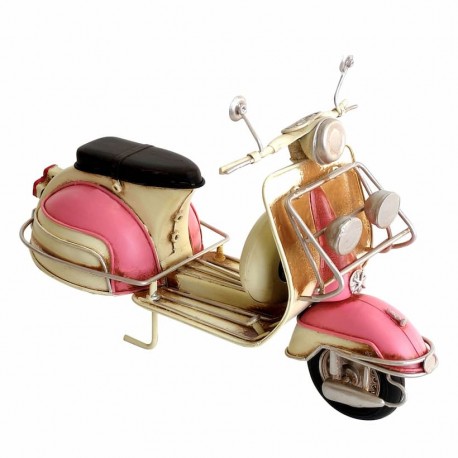 FIGURA MOTOS SCOOTER METAL RETRO ROSA 26.50X11X16.50 CM.