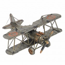 FIGURA AVIÓN BIPLANO VINTAGE METAL 19X21.50X8 CM.