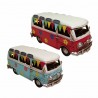 SET 2 FIGURAS FURGONETA FLORES HIPPIE RETRO METAL 17X7.50X7.5 CM.