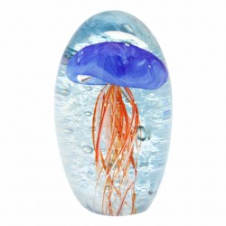 PISAPAPELES CON MEDUSA AZUL VIDRIO 5.5X5.5X9 CM.