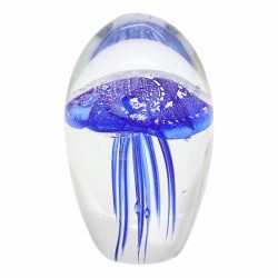 PISAPAPELES CON MEDUSA AZUL VIDRIO 5.5X5.5X9 CM.