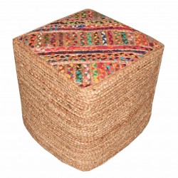 PUFF TRENZADO YUTE NATURAL BOHEMIO 45X45X42 CM.