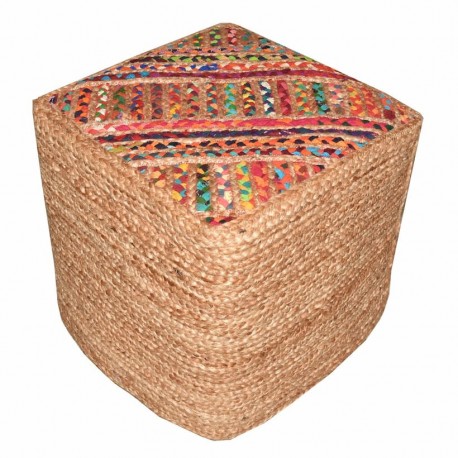 PUFF TRENZADO YUTE NATURAL BOHEMIO 45X45X42 CM.