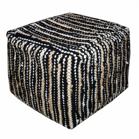 PUFF ALGODÓN Y YUTE BOHEMIO 50X50X43 CM.