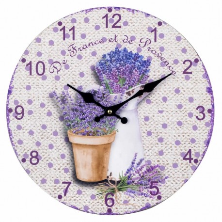 RELOJ PARED LAVANDA MADERA RETRO 34X2.5X34 CM.