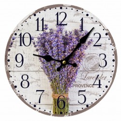 RELOJ PARED LAVANDA MADERA RETRO 34X3X34 CM.